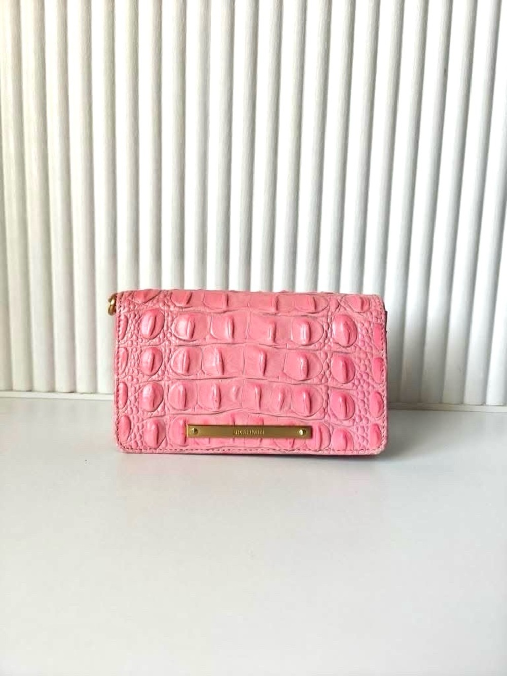 Brahmin Pink Croc-Embossed Wallet with Gold Plaque